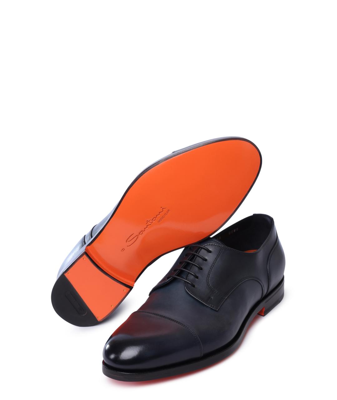 SANTONI Синие кожаные туфли, фото 4