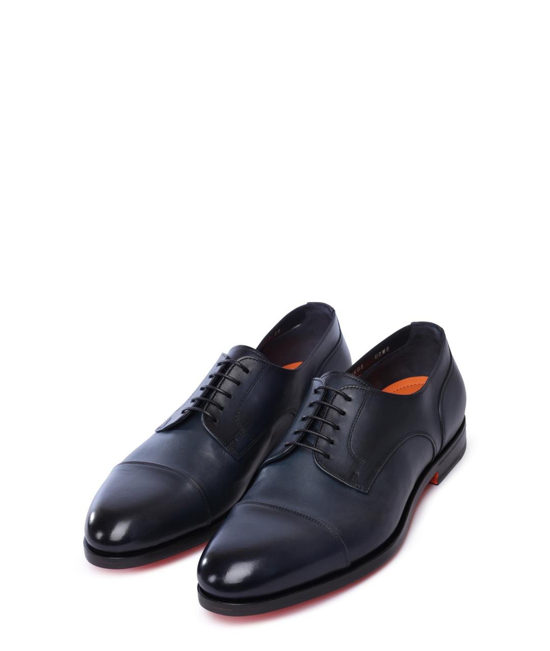 SANTONI Синие кожаные туфли, фото 2