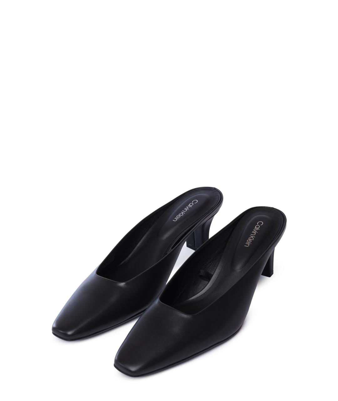 CALVIN KLEIN Черные кожаные мюли, фото 2