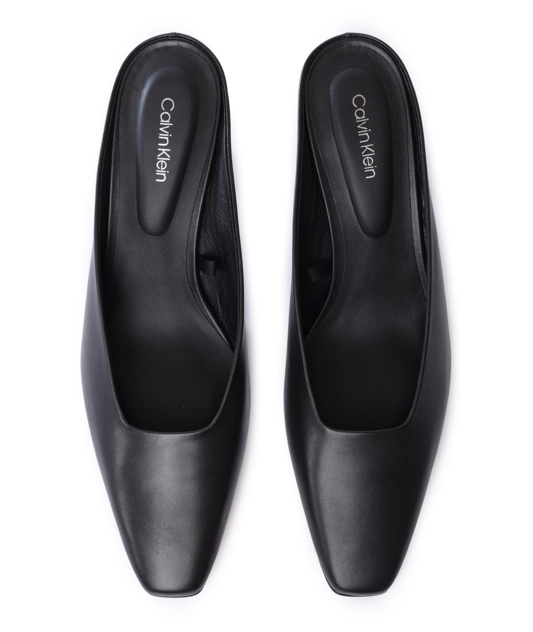 CALVIN KLEIN Черные кожаные мюли, фото 3