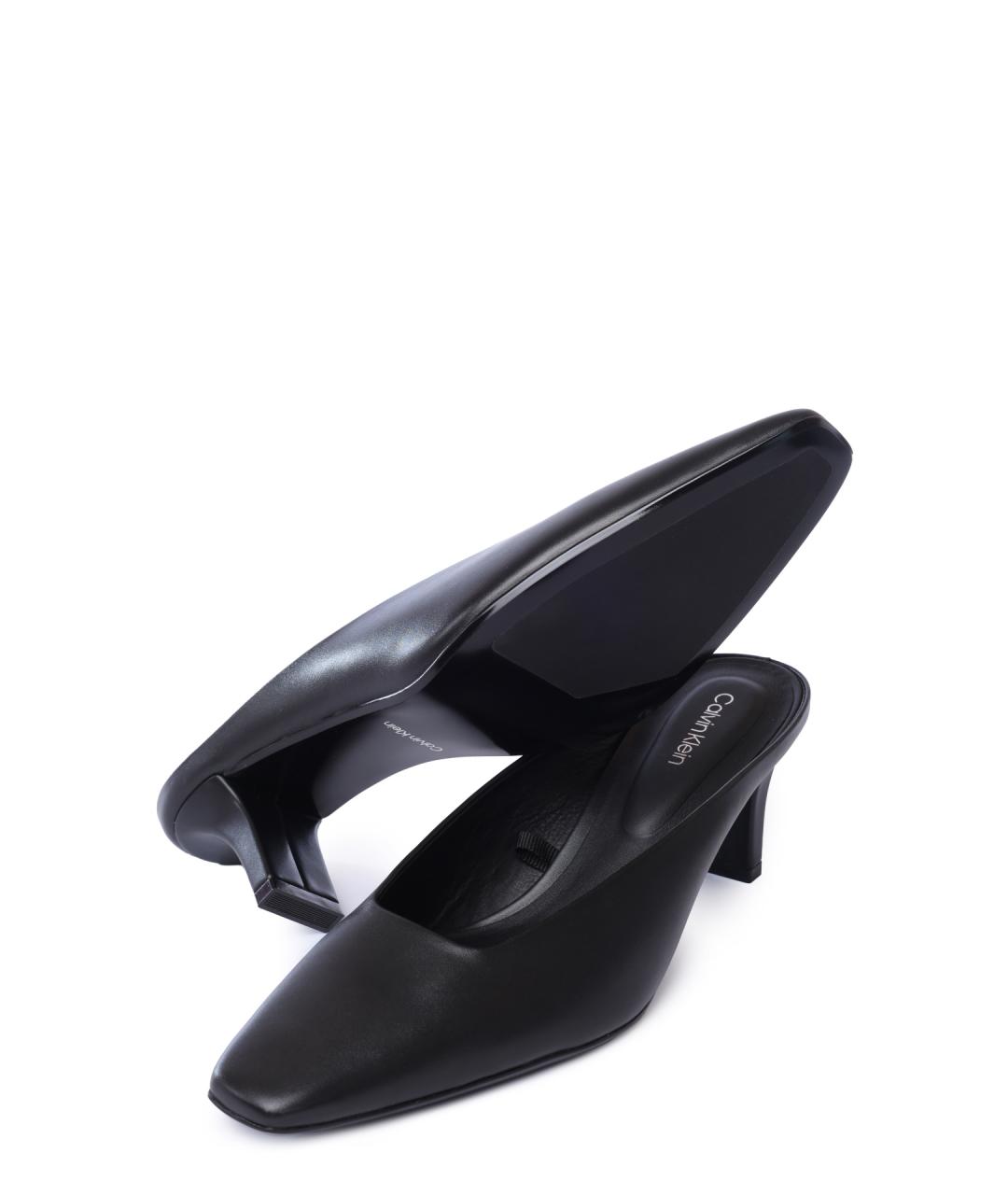 CALVIN KLEIN Черные кожаные мюли, фото 4