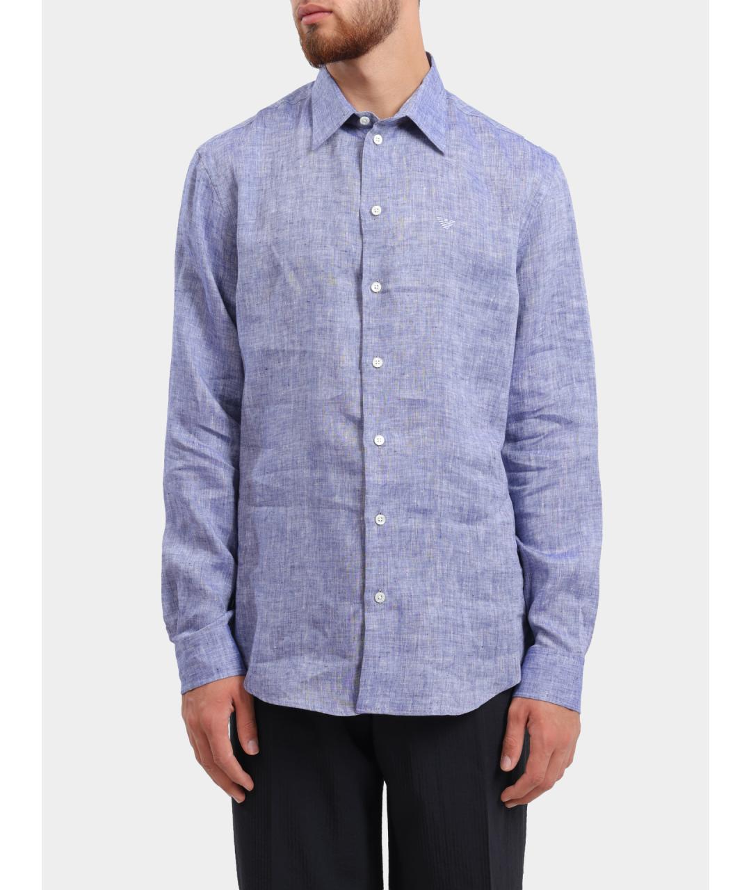 EMPORIO ARMANI Голубая льняная кэжуал рубашка, фото 5
