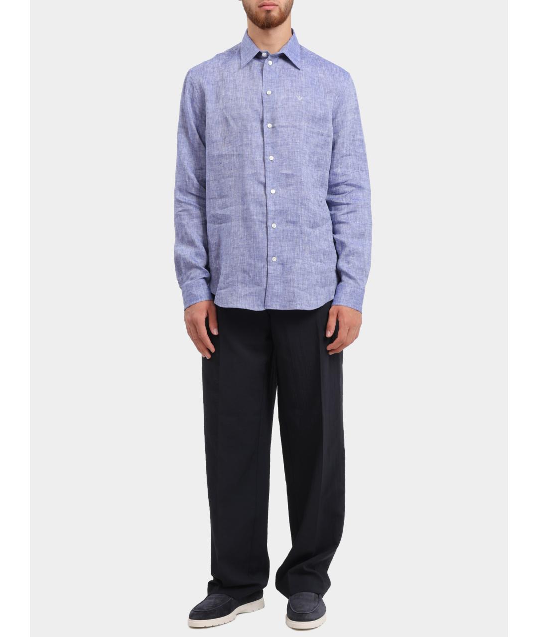 EMPORIO ARMANI Голубая льняная кэжуал рубашка, фото 2