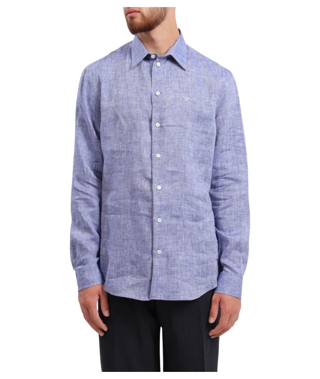 EMPORIO ARMANI Голубая льняная кэжуал рубашка, фото 1