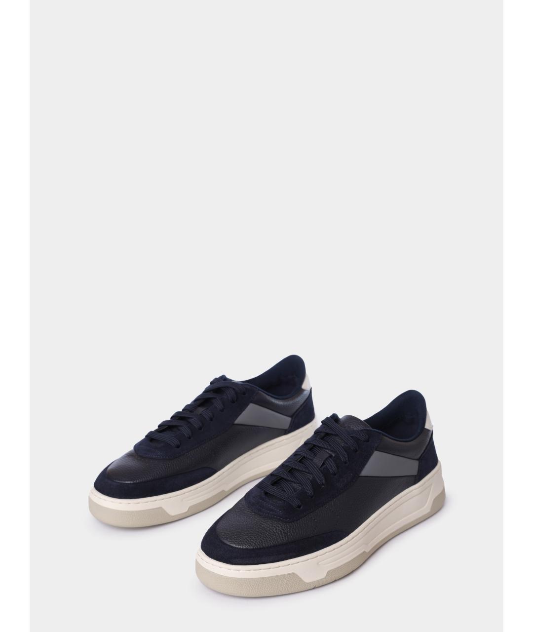 HUGO BOSS Синие кожаные низкие кроссовки / кеды, фото 2