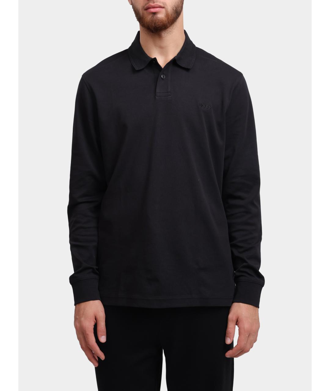 HUGO BOSS Черное хлопковое поло с длинным рукавом, фото 5