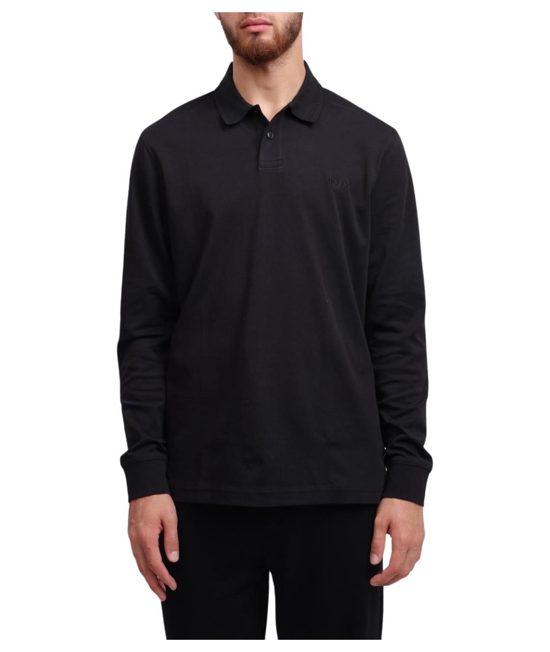 HUGO BOSS Черное хлопковое поло с длинным рукавом, фото 1