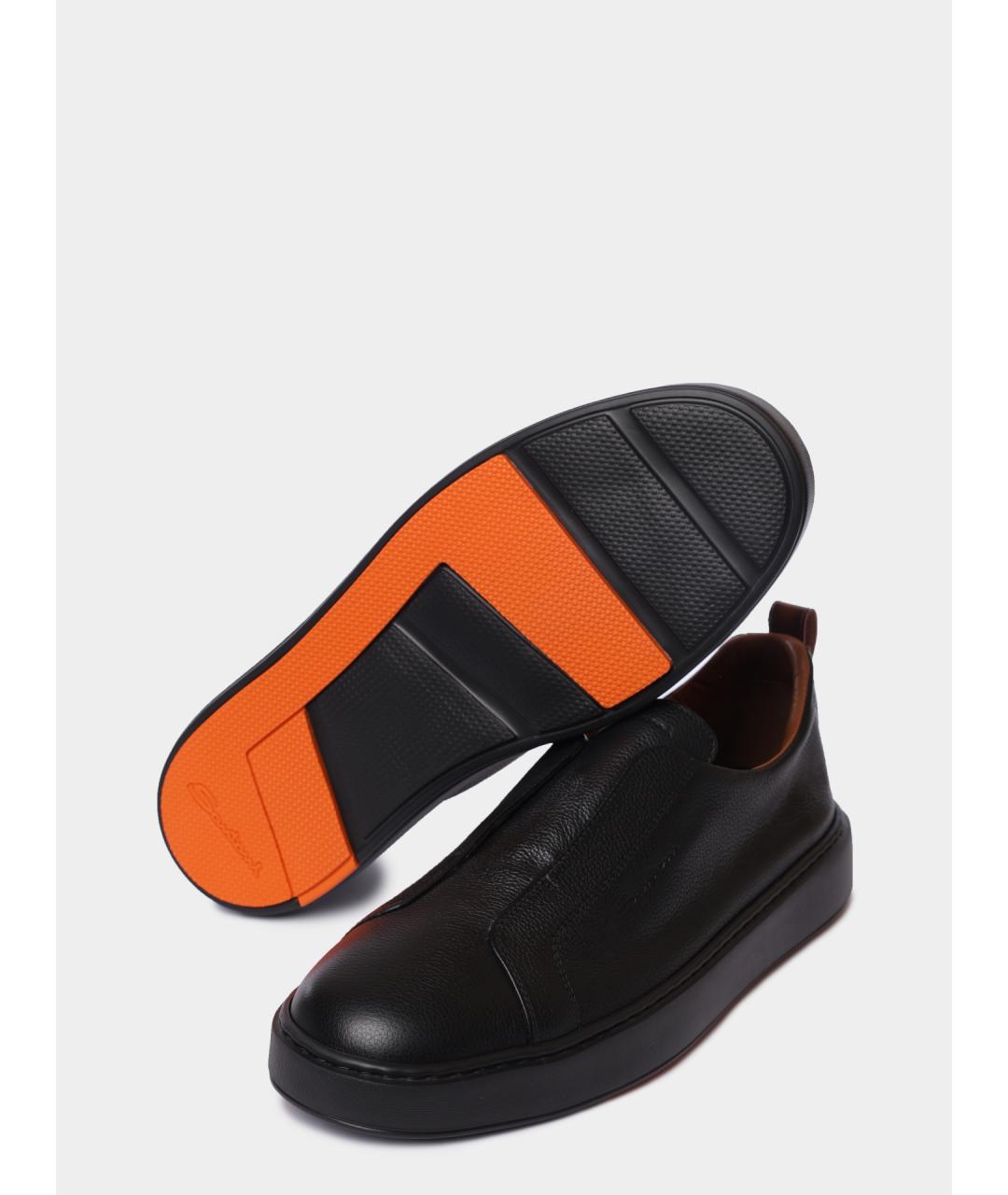 SANTONI Черные кожаные низкие кроссовки / кеды, фото 4