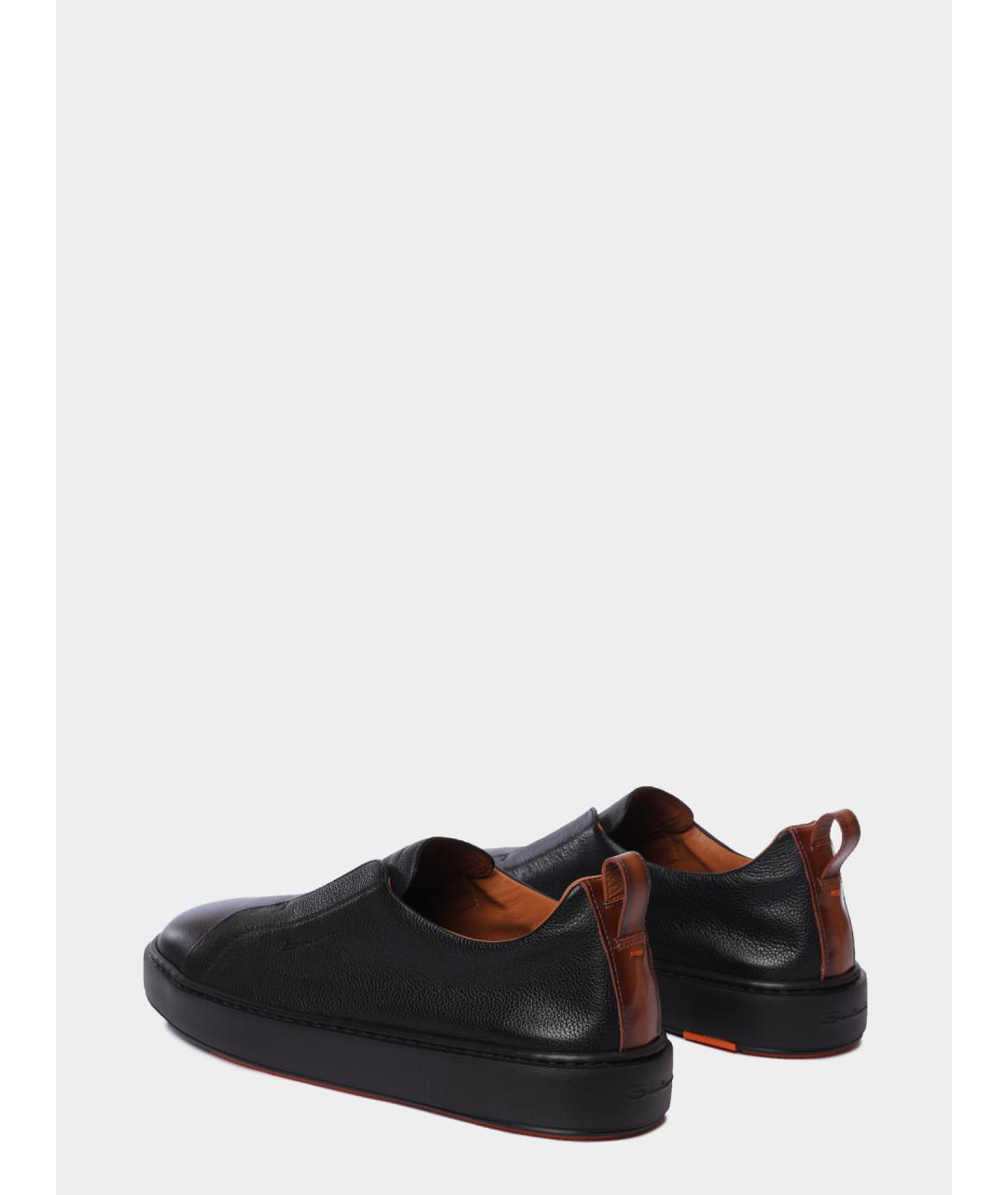 SANTONI Черные кожаные низкие кроссовки / кеды, фото 5