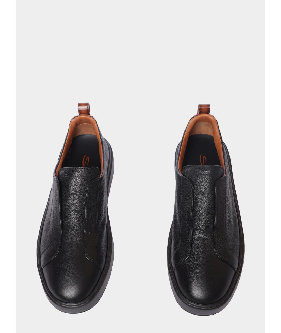 SANTONI Черные кожаные низкие кроссовки / кеды, фото 3