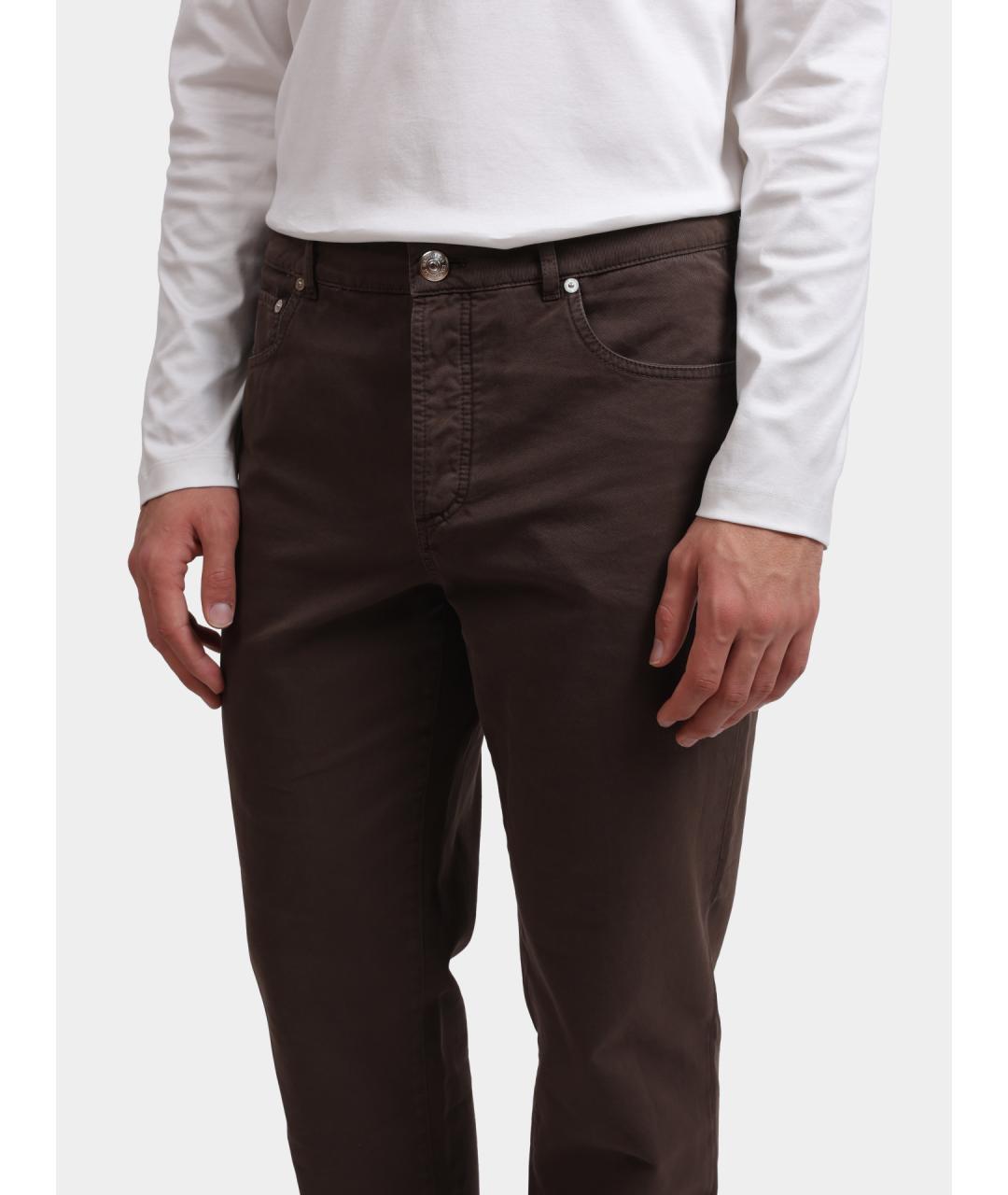 BRUNELLO CUCINELLI Коричневые хлопковые прямые джинсы, фото 4