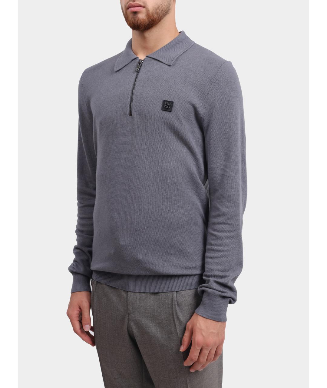 HUGO Серое поло с длинным рукавом, фото 3