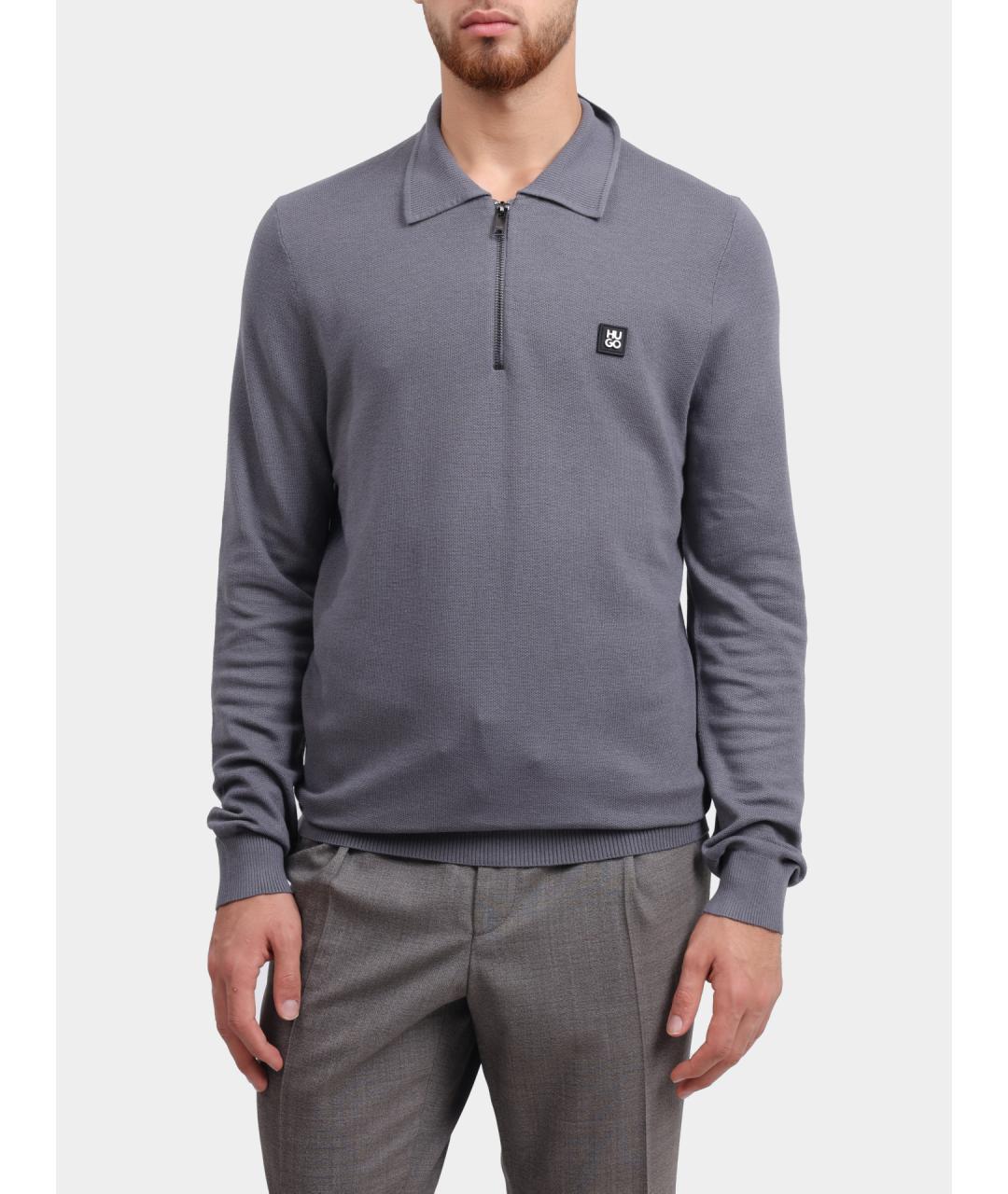 HUGO Серое поло с длинным рукавом, фото 6