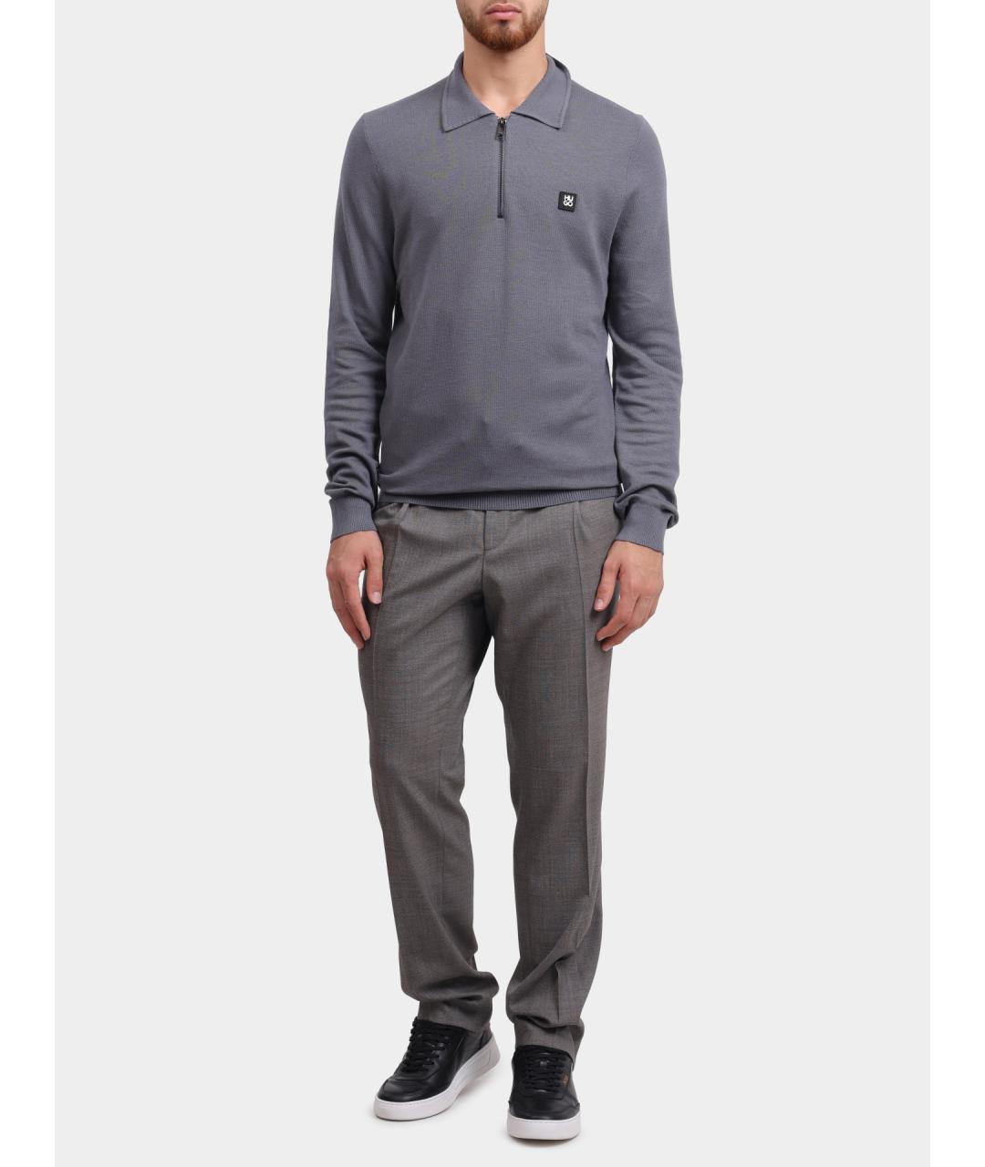 HUGO Серое поло с длинным рукавом, фото 2