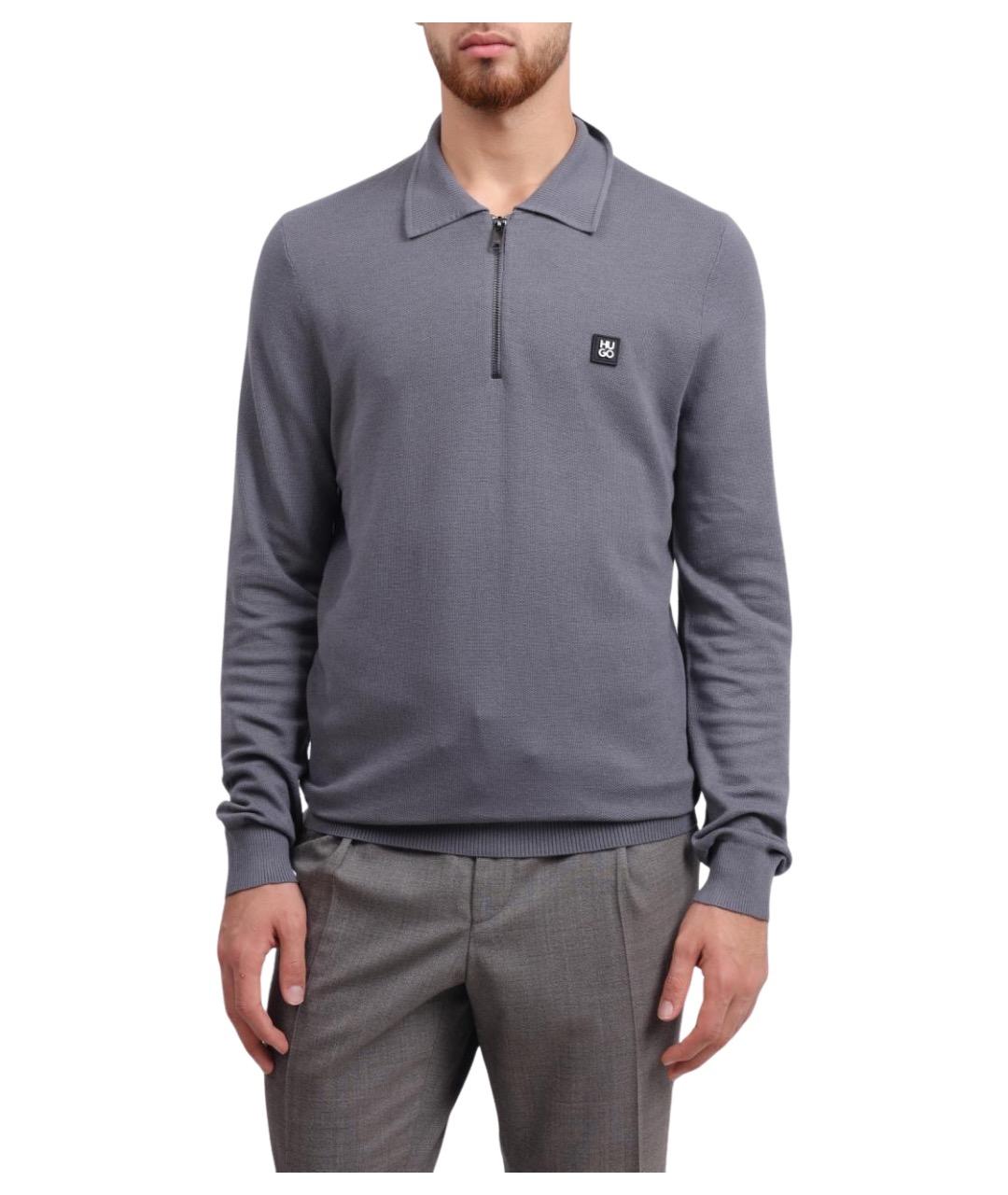 HUGO Серое поло с длинным рукавом, фото 1