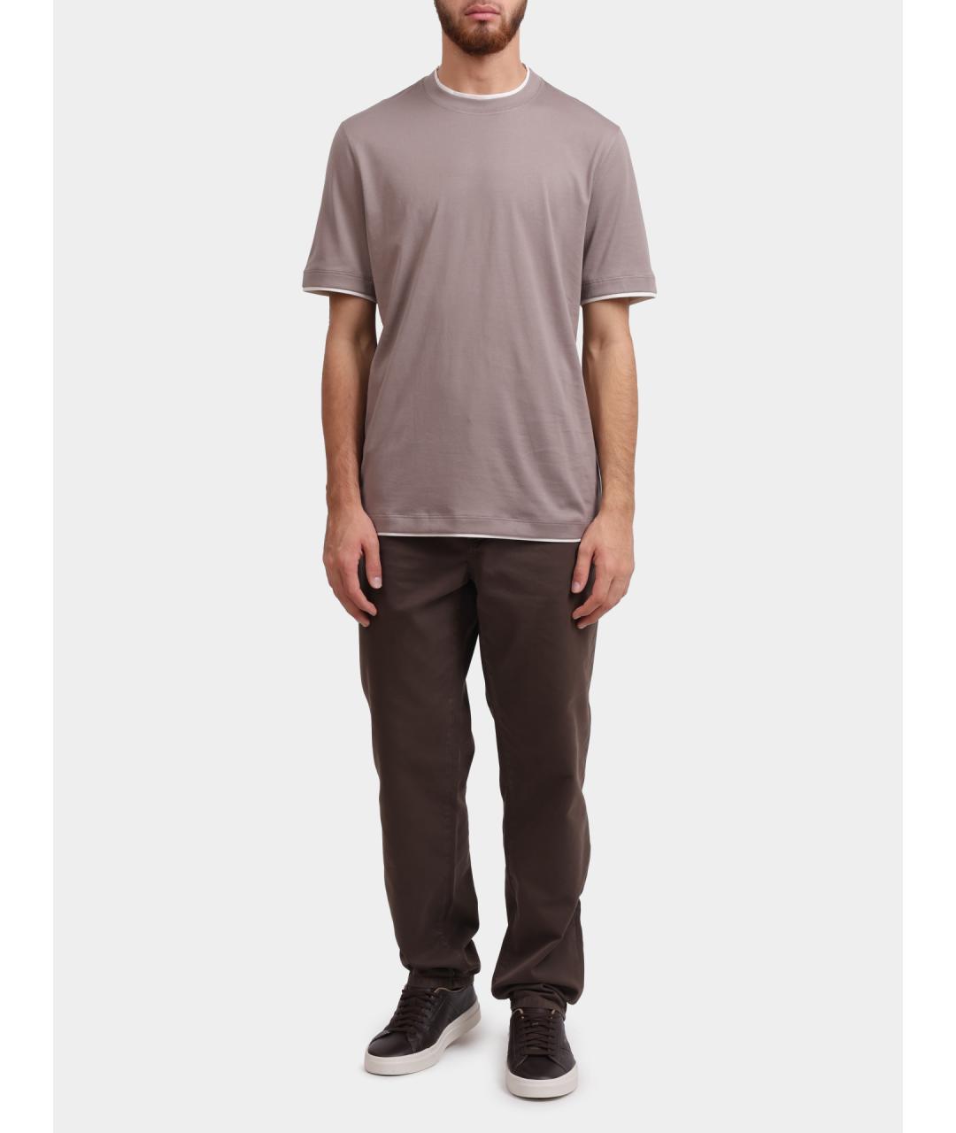 BRUNELLO CUCINELLI Бежевая хлопковая футболка, фото 2