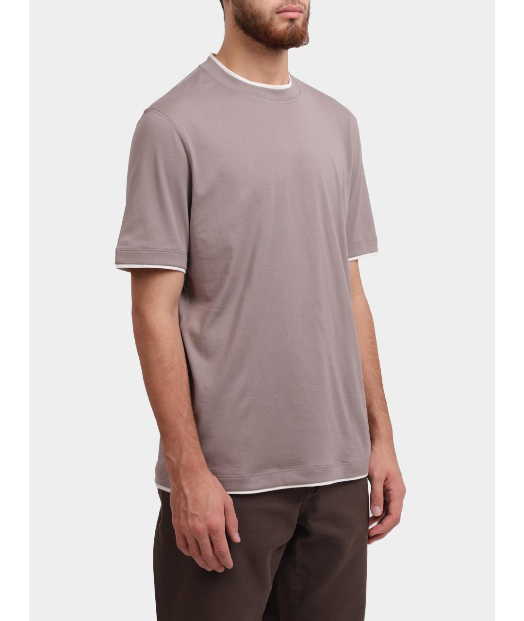BRUNELLO CUCINELLI Бежевая хлопковая футболка, фото 3