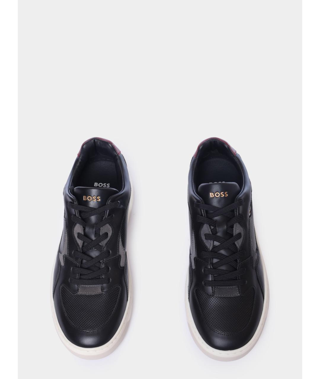 HUGO BOSS Черные кожаные низкие кроссовки / кеды, фото 3
