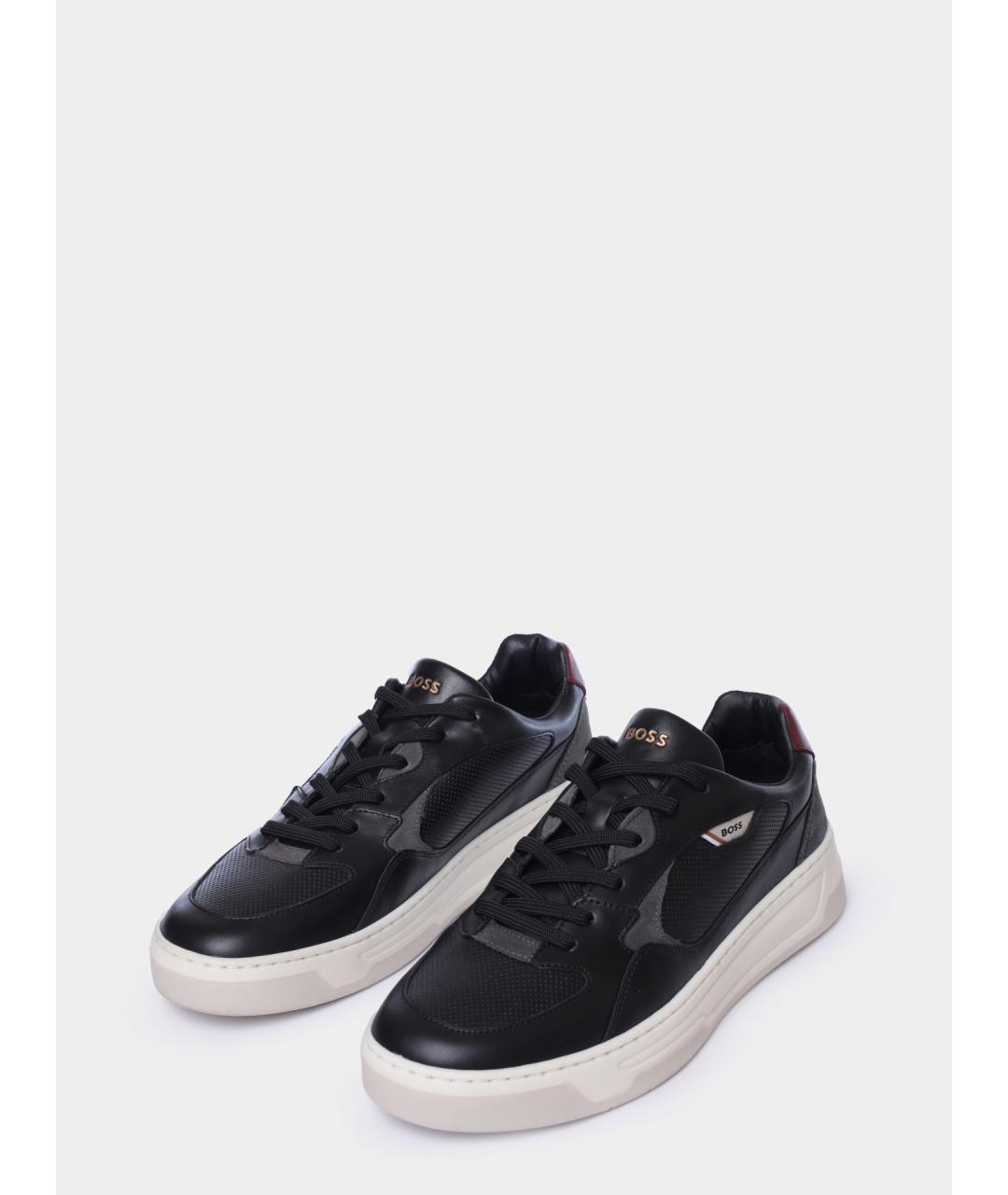 HUGO BOSS Черные кожаные низкие кроссовки / кеды, фото 2