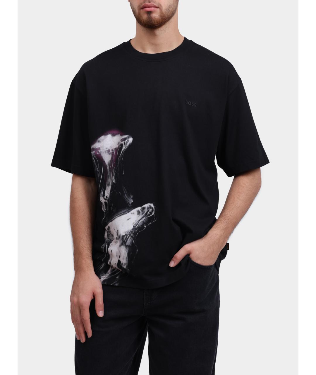 HUGO BOSS Черная хлопковая футболка, фото 2