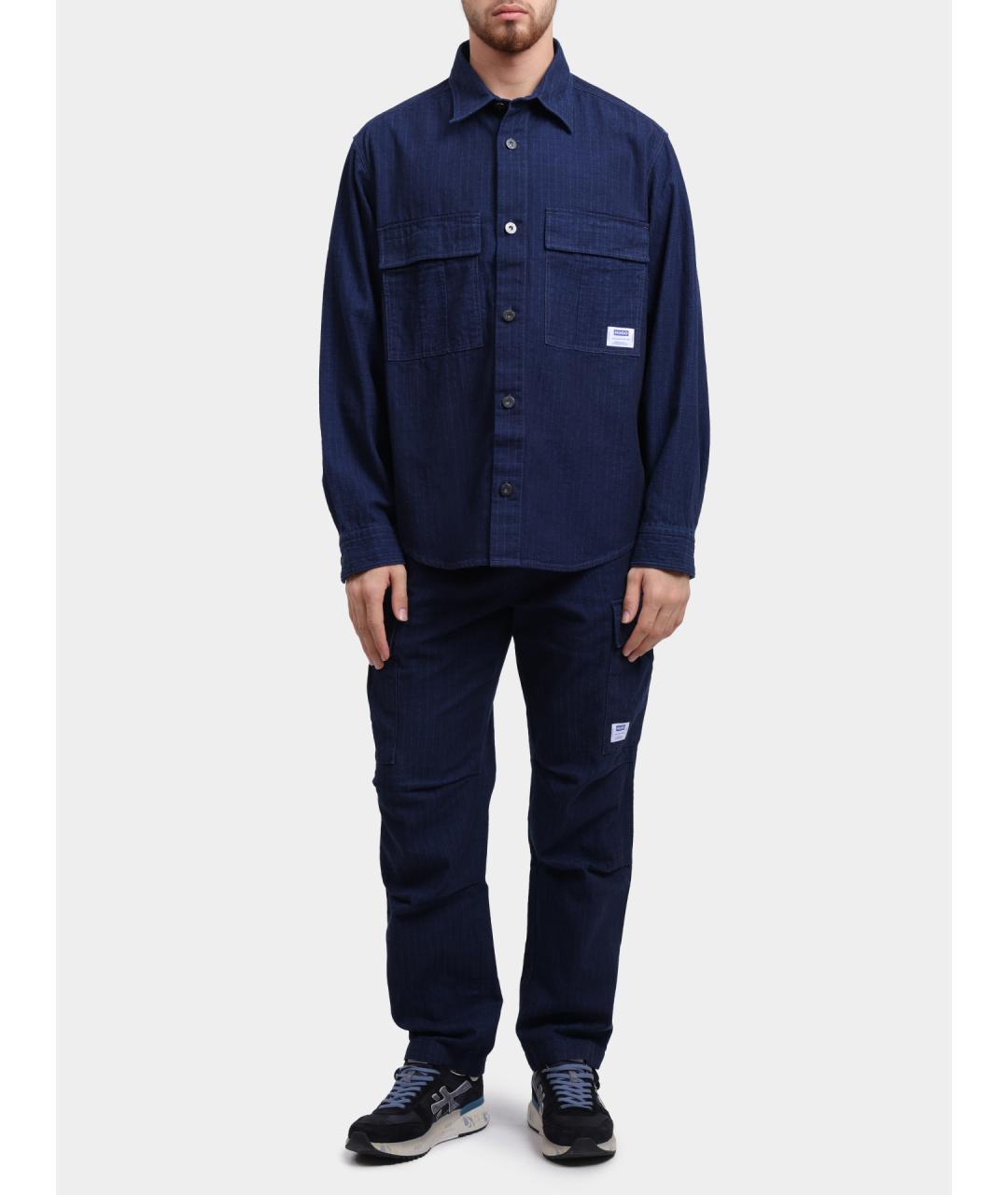 HUGO Синяя хлопковая кэжуал рубашка, фото 3