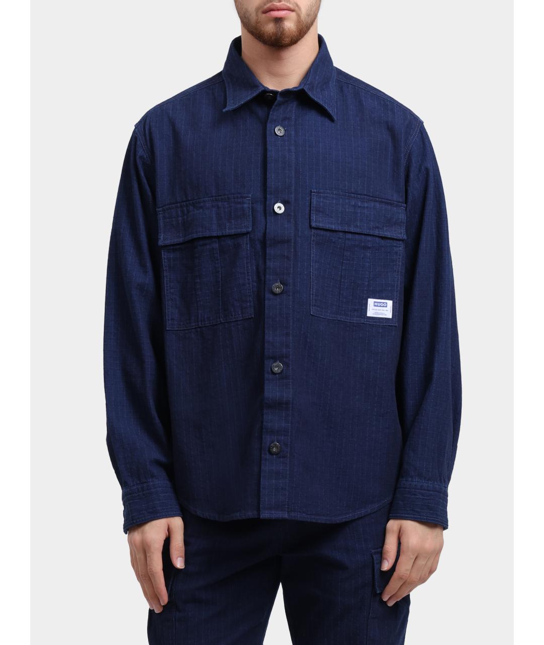 HUGO Синяя хлопковая кэжуал рубашка, фото 2