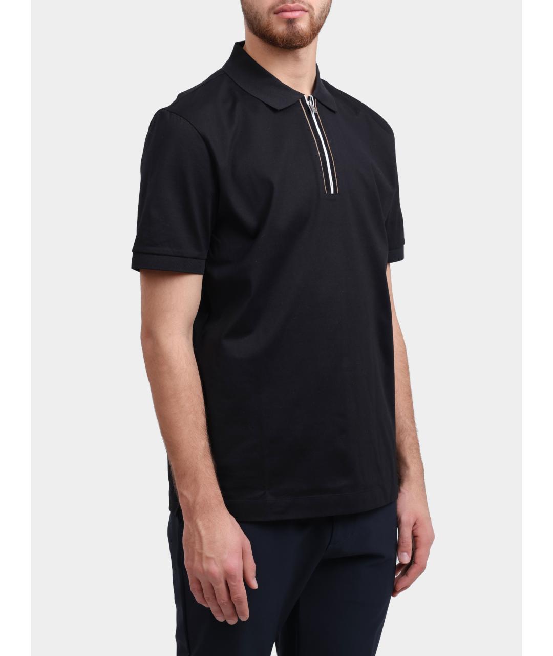 HUGO BOSS Черное хлопковое поло с коротким рукавом, фото 4