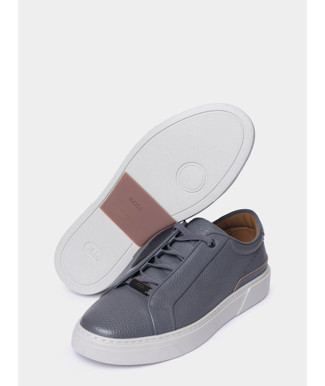 HUGO BOSS Серые кожаные низкие кроссовки / кеды, фото 4