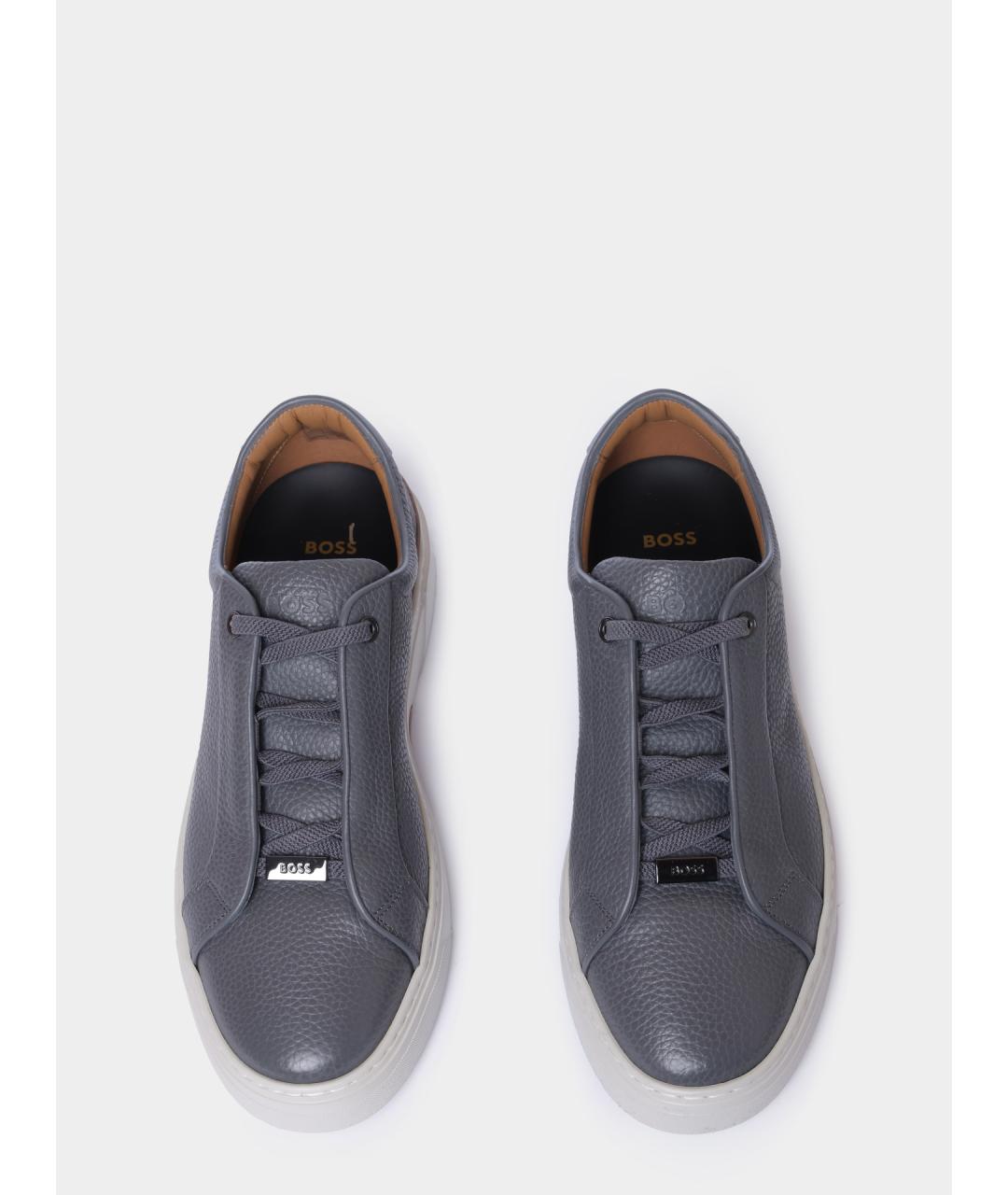 HUGO BOSS Серые кожаные низкие кроссовки / кеды, фото 3