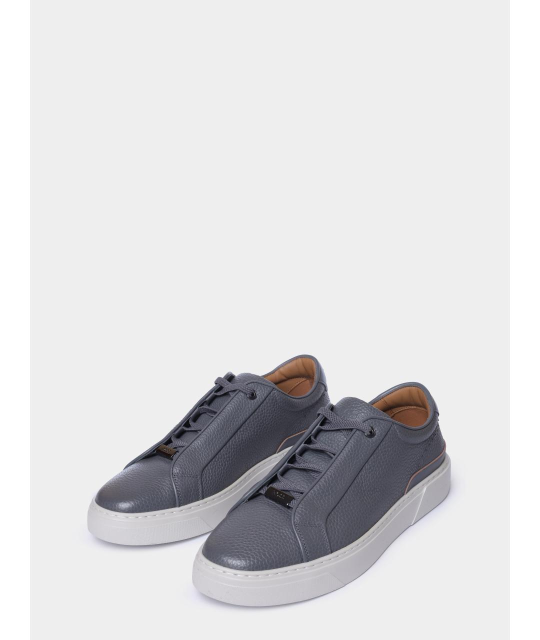 HUGO BOSS Серые кожаные низкие кроссовки / кеды, фото 2