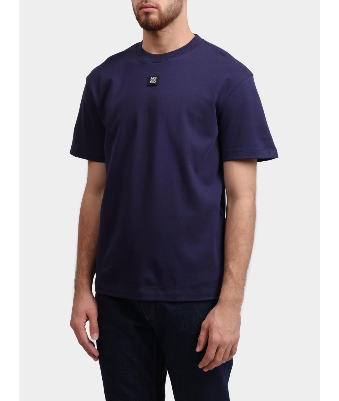 HUGO Темно-синяя хлопковая футболка, фото 4
