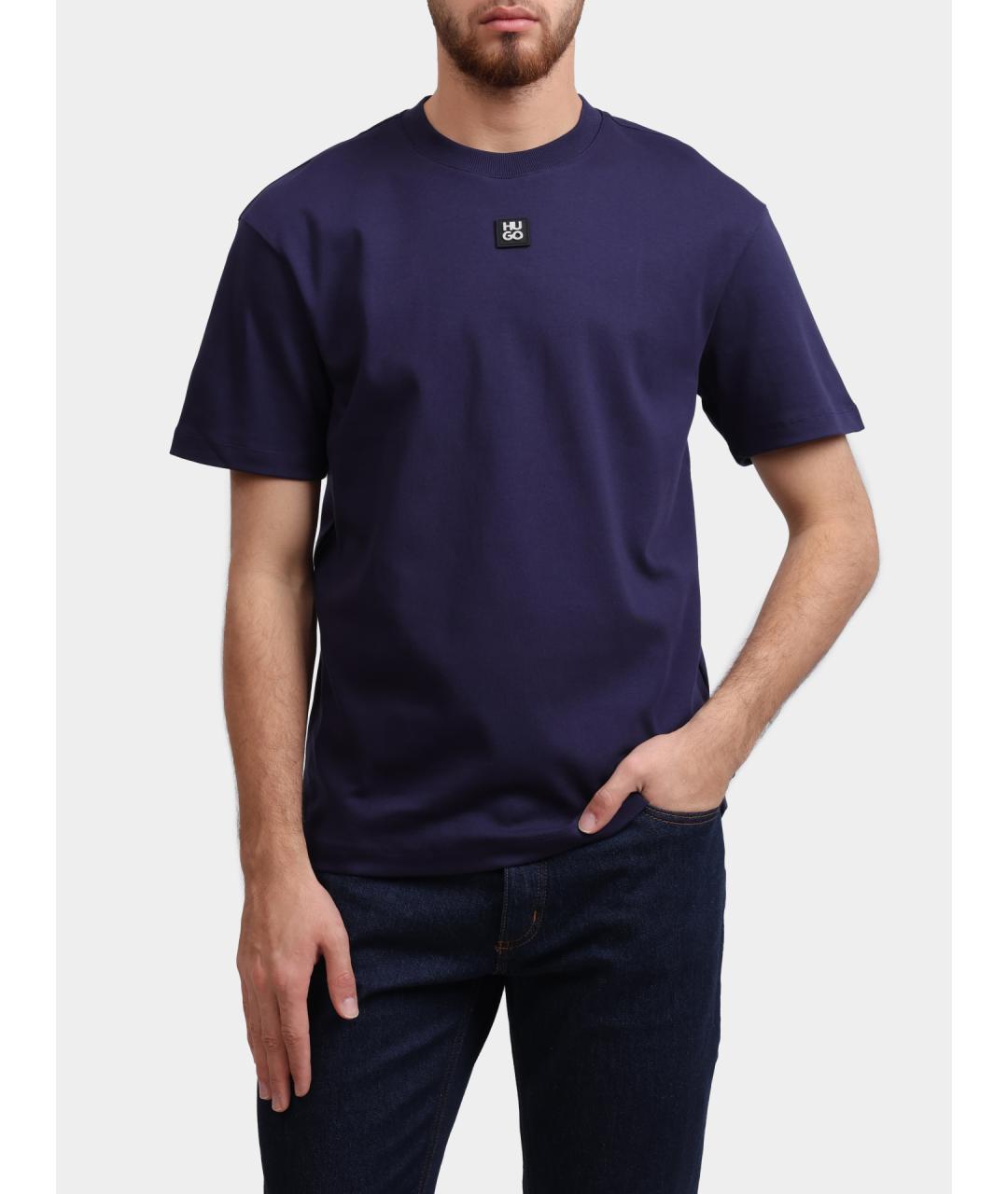 HUGO Темно-синяя хлопковая футболка, фото 2