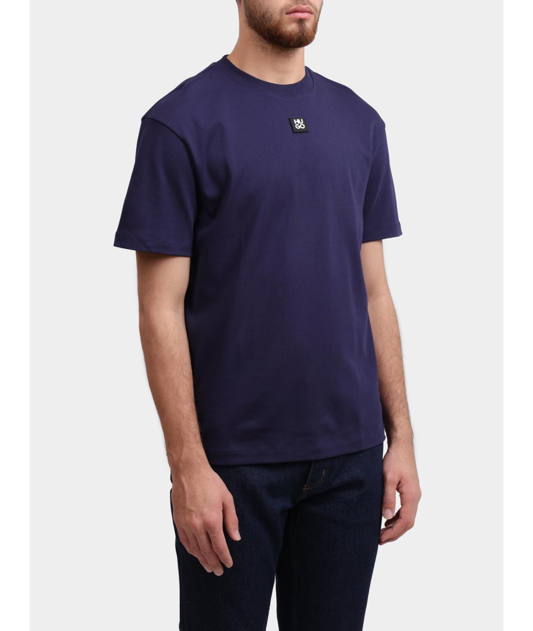 HUGO Темно-синяя хлопковая футболка, фото 5