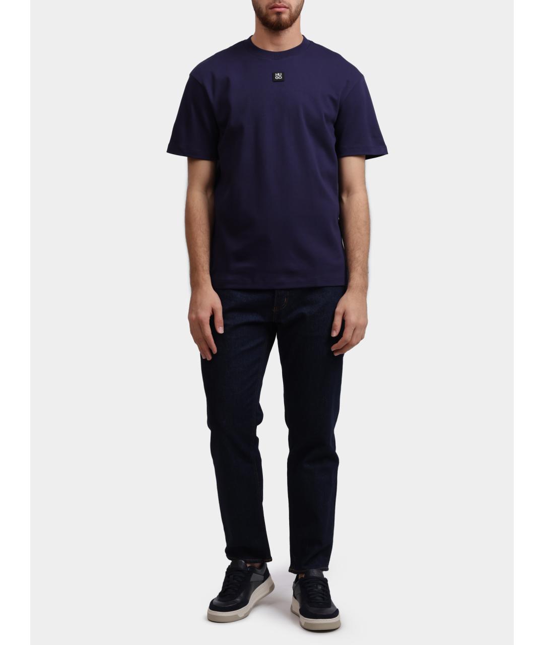 HUGO Темно-синяя хлопковая футболка, фото 3