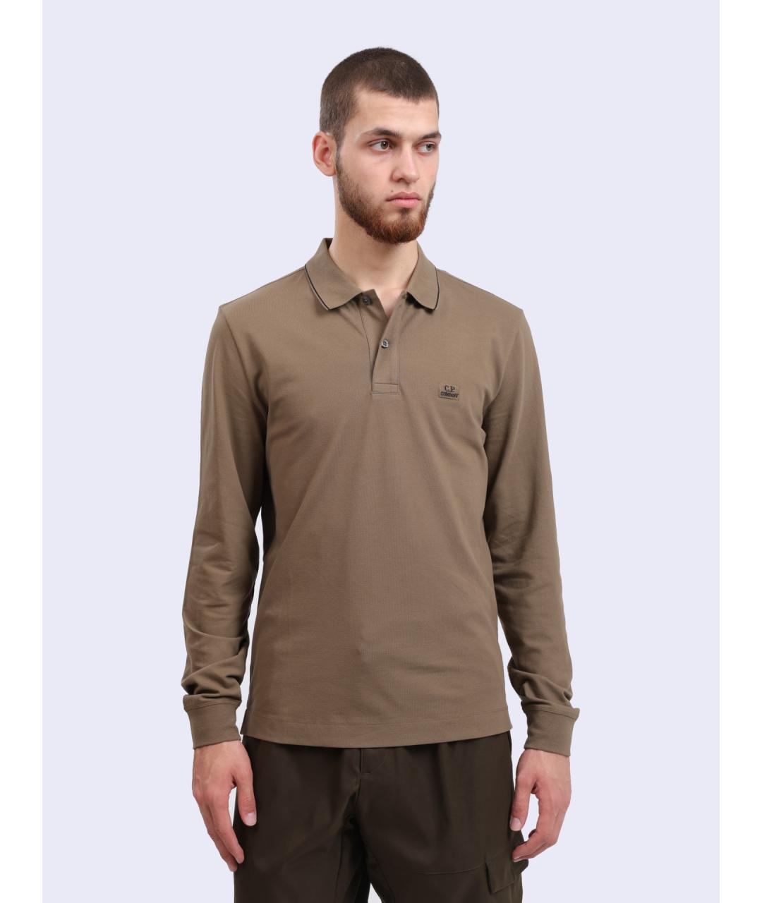 CP COMPANY Коричневое хлопковое поло с длинным рукавом, фото 6