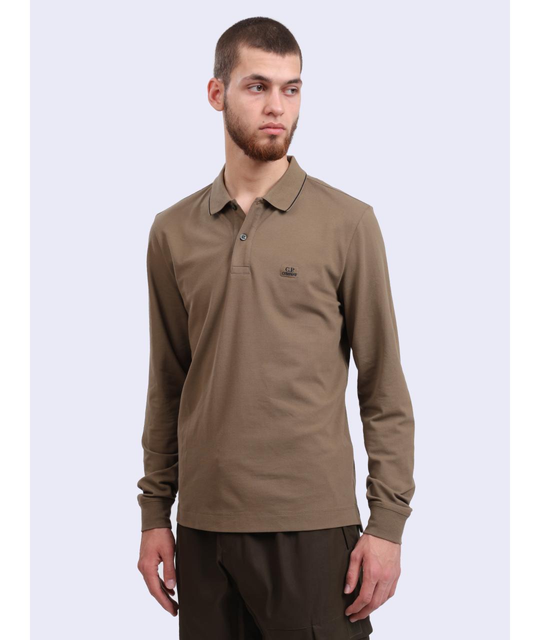 CP COMPANY Коричневое хлопковое поло с длинным рукавом, фото 3