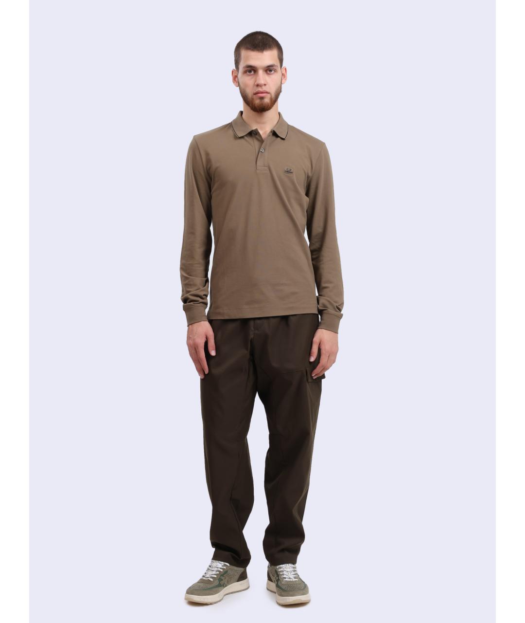 CP COMPANY Коричневое хлопковое поло с длинным рукавом, фото 2