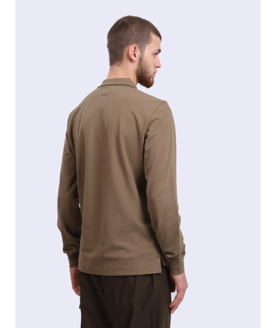 CP COMPANY Коричневое хлопковое поло с длинным рукавом, фото 5