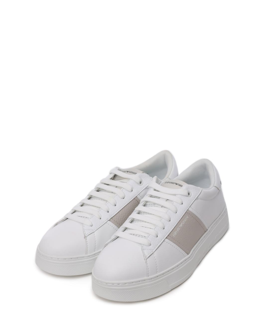 EMPORIO ARMANI Белые кожаные низкие кроссовки / кеды, фото 2