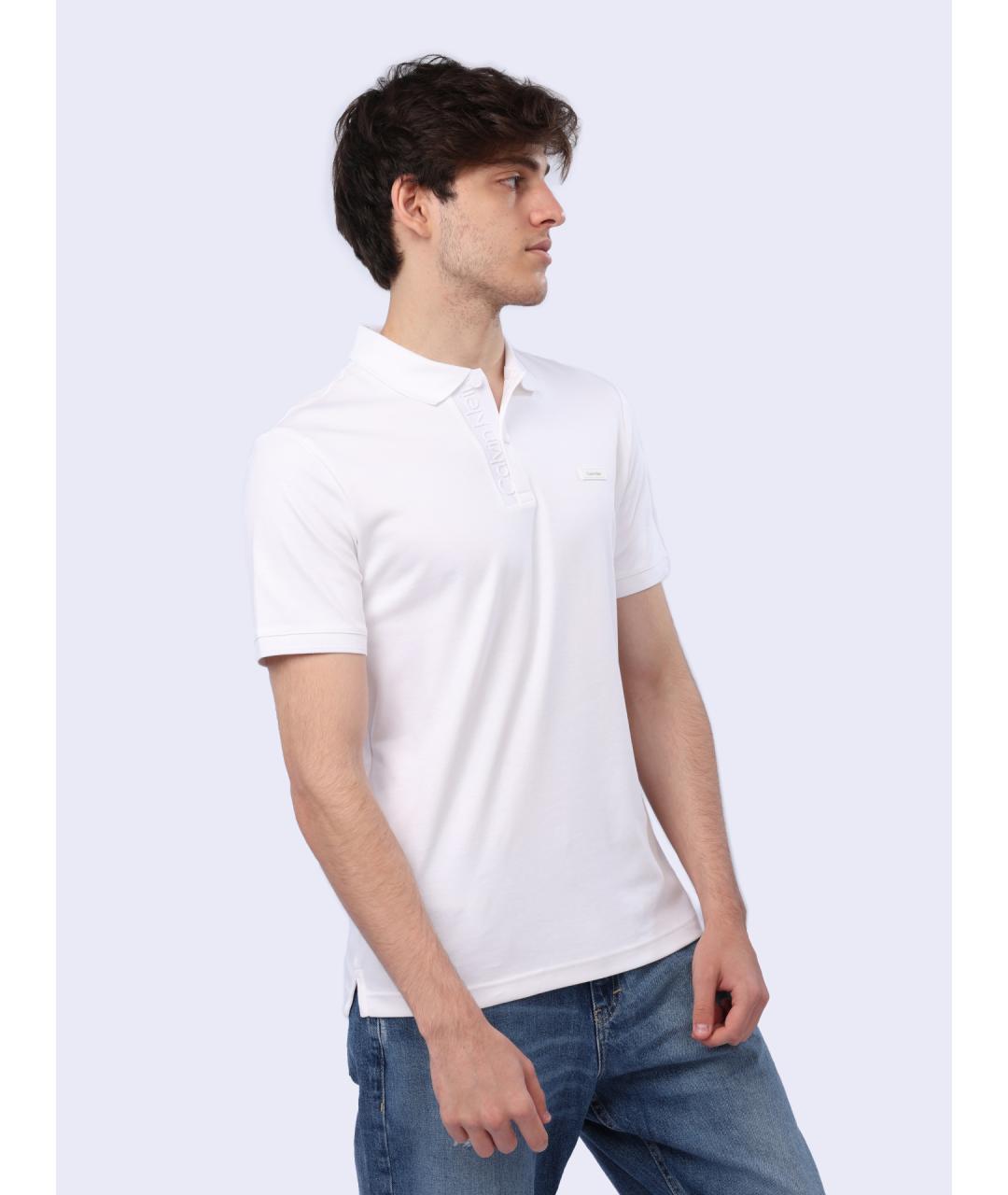 CALVIN KLEIN Белое хлопковое поло с коротким рукавом, фото 3