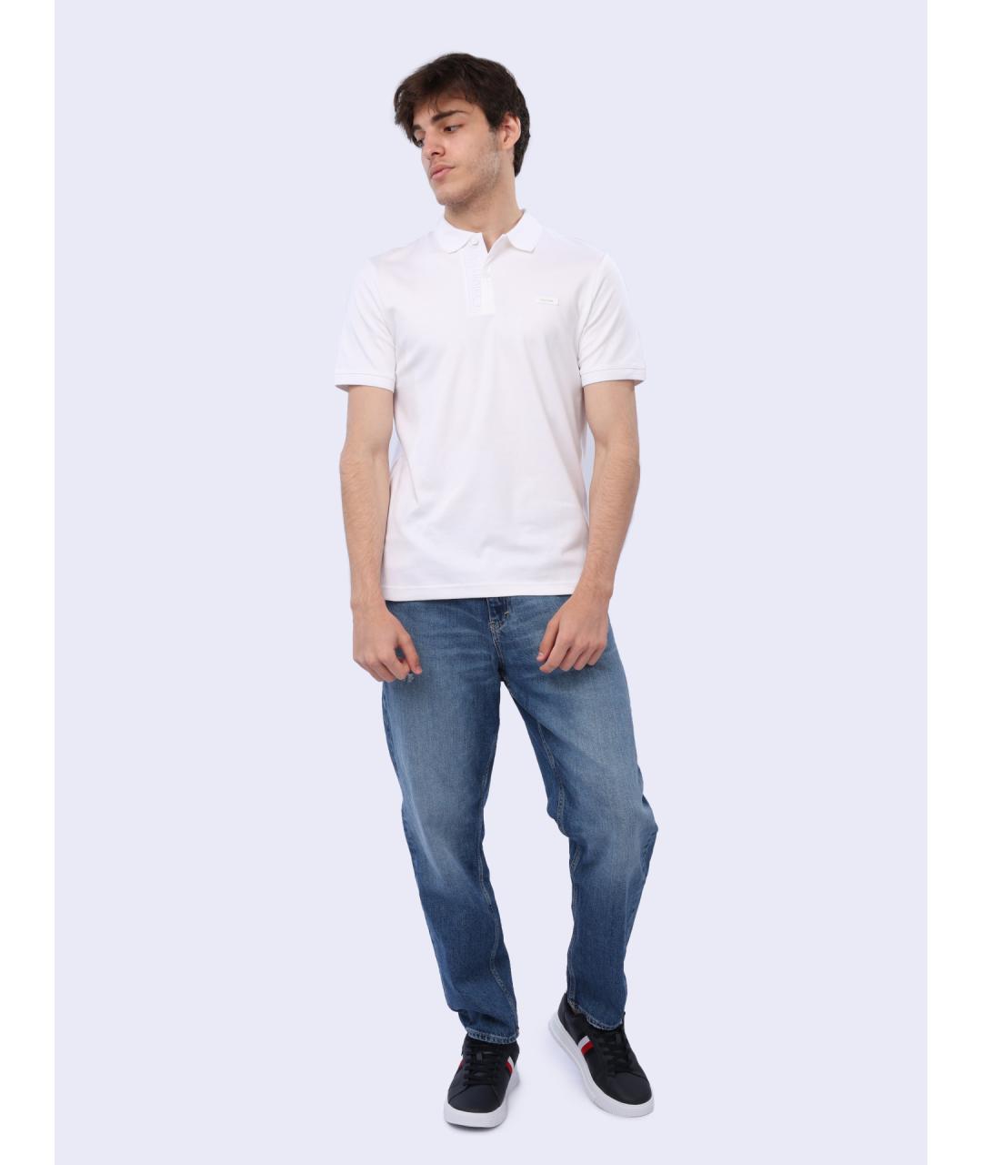 CALVIN KLEIN Белое хлопковое поло с коротким рукавом, фото 2