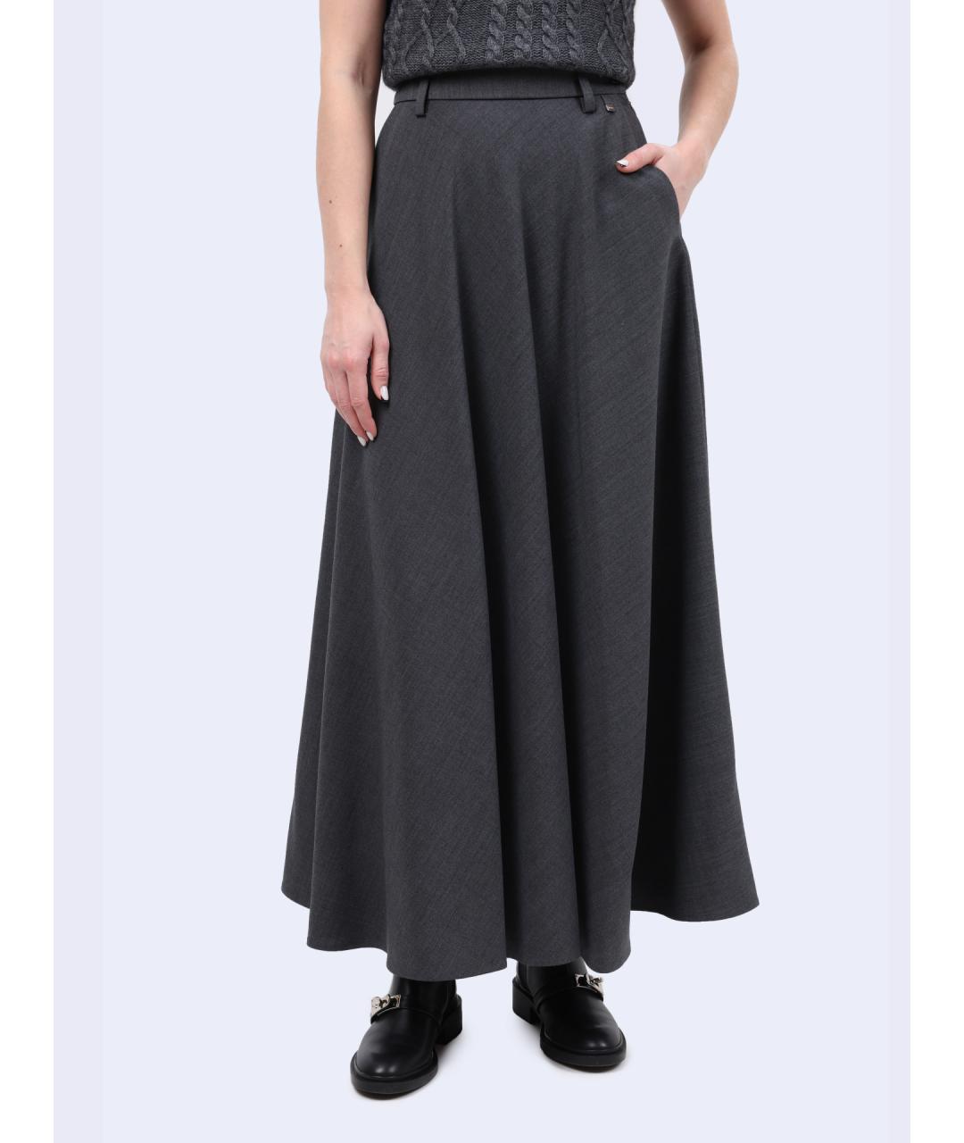 HERNO Серая полиэстеровая юбка макси, фото 6