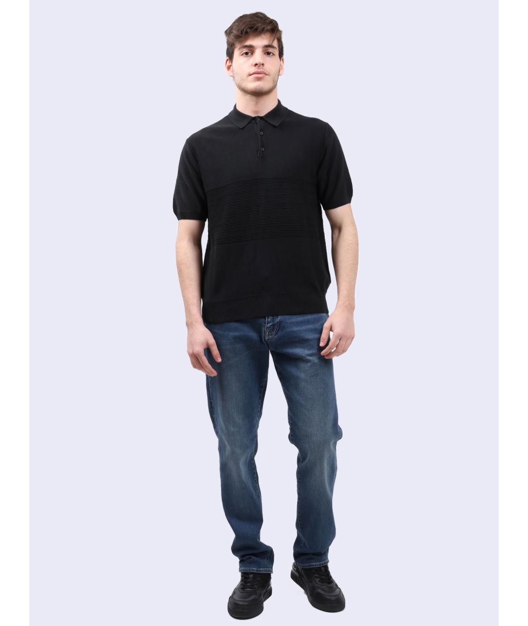 ARMANI EXCHANGE Черное хлопковое поло с коротким рукавом, фото 2