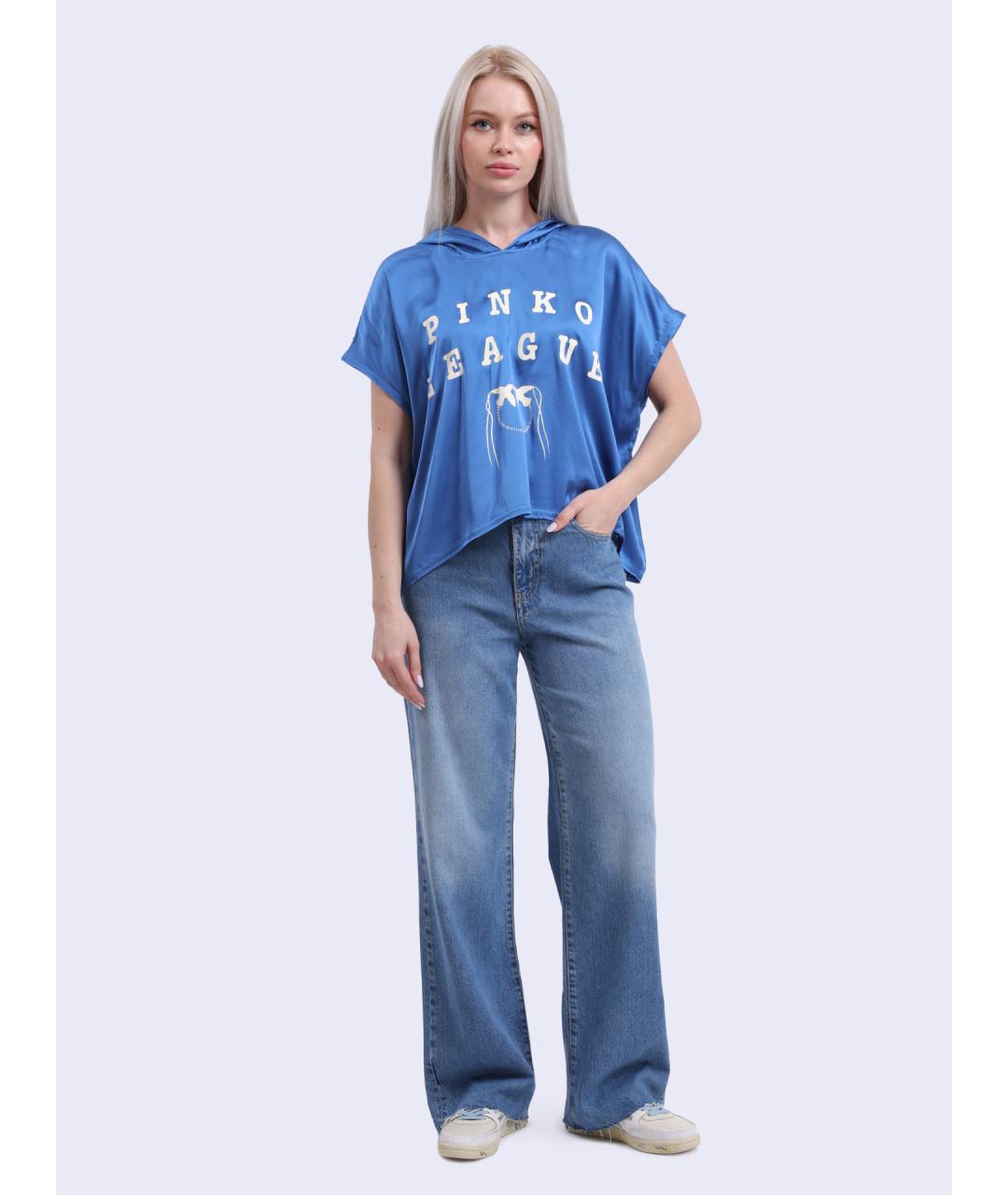 PINKO Синяя атласная футболка, фото 5