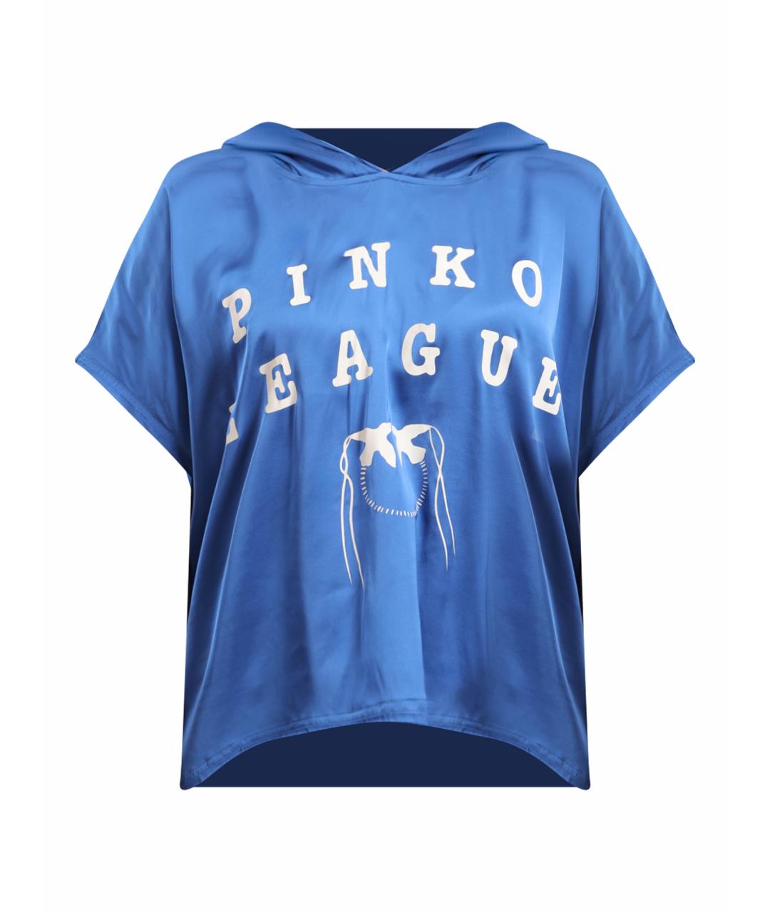 PINKO Синяя атласная футболка, фото 1