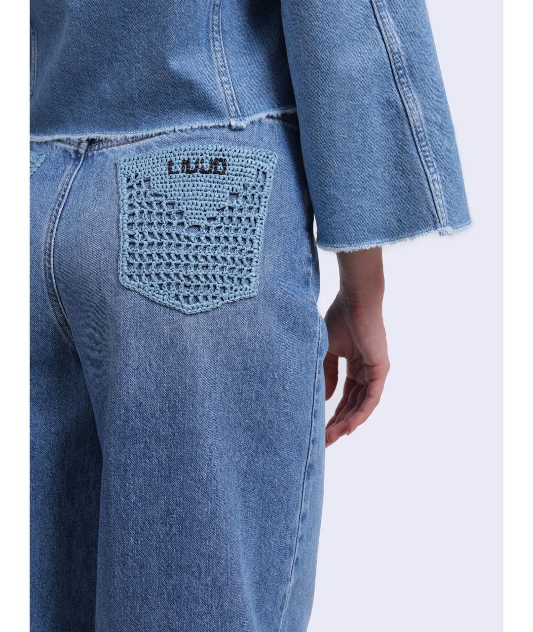 LIU JO Голубые хлопковые прямые джинсы, фото 4