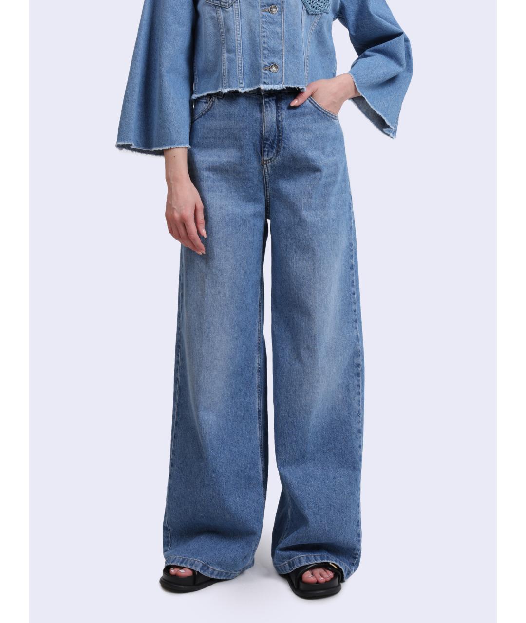 LIU JO Голубые хлопковые прямые джинсы, фото 2