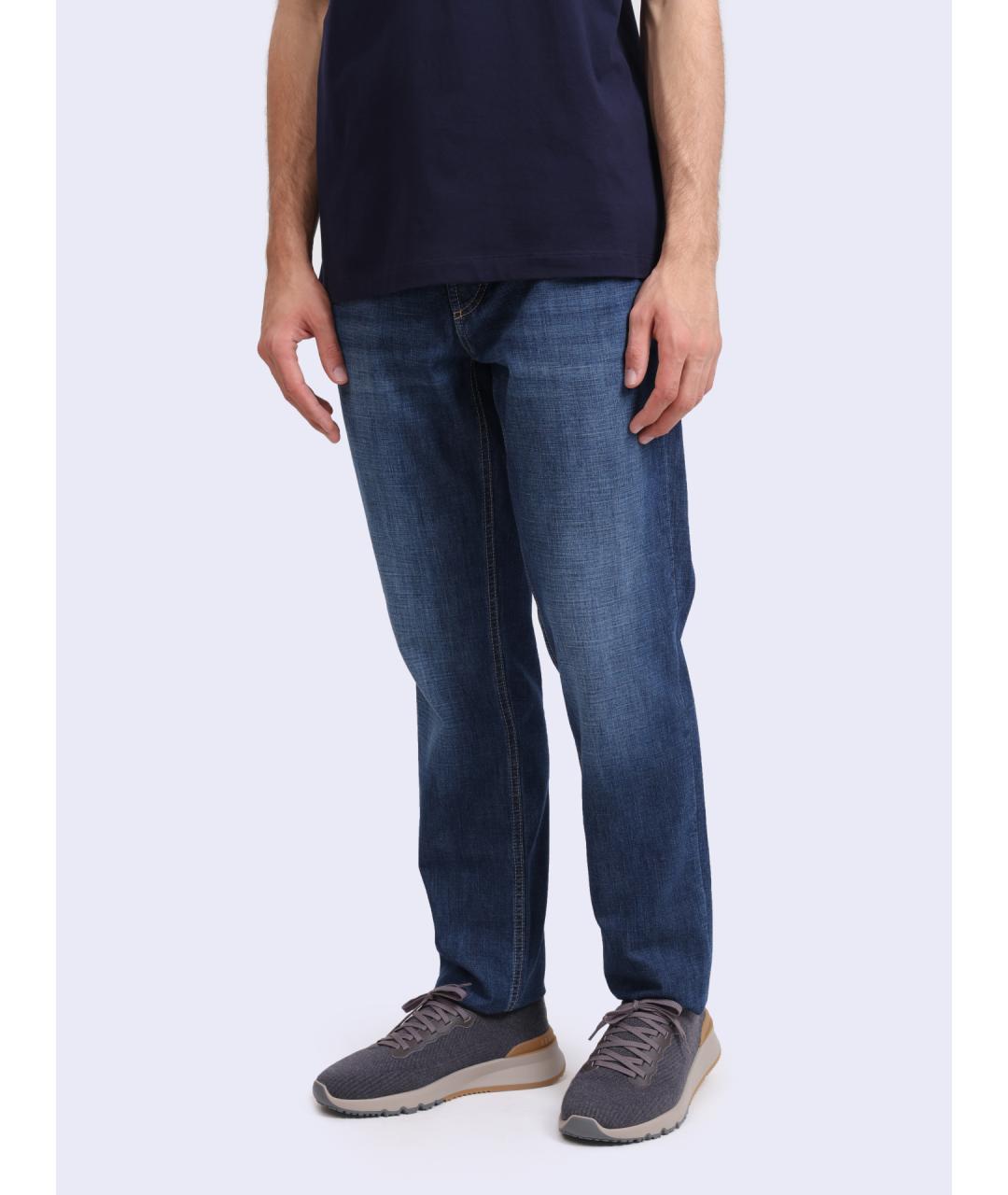 BRUNELLO CUCINELLI Синие хлопковые прямые джинсы, фото 3