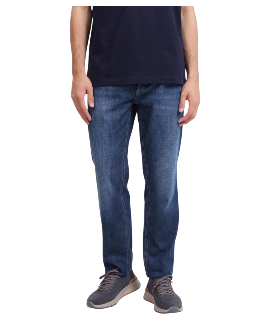 BRUNELLO CUCINELLI Синие хлопковые прямые джинсы, фото 1