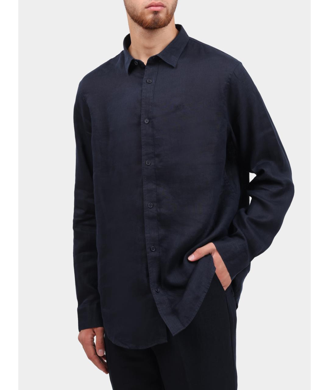 ARMANI EXCHANGE Синяя льняная кэжуал рубашка, фото 3